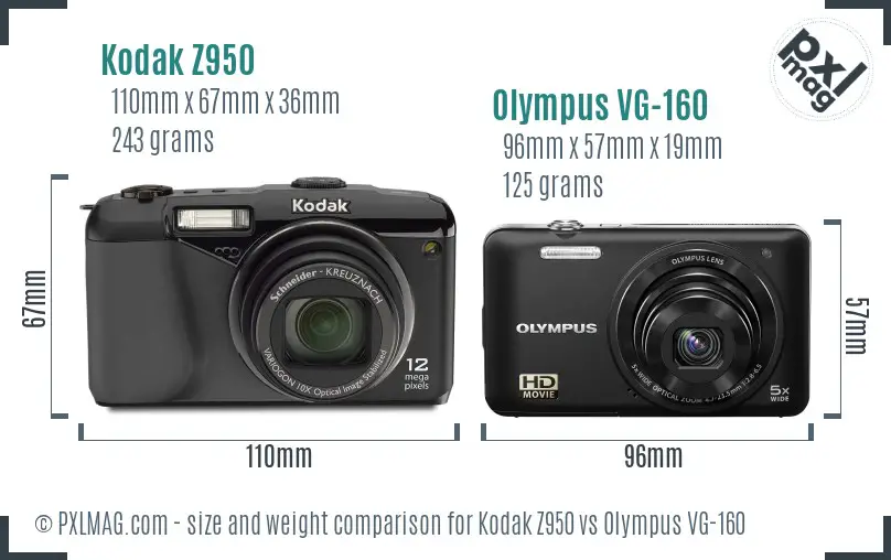 Kodak Z950 vs Olympus VG-160 size comparison
