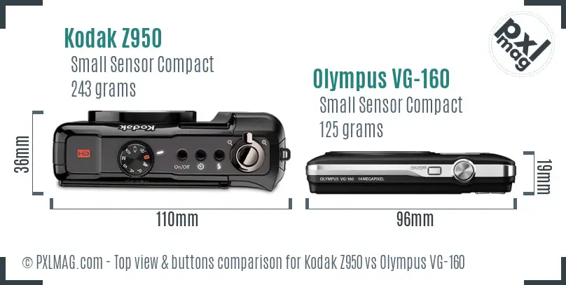 Kodak Z950 vs Olympus VG-160 top view buttons comparison