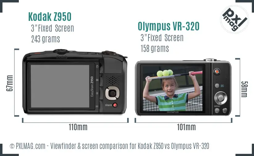 Kodak Z950 vs Olympus VR-320 Screen and Viewfinder comparison