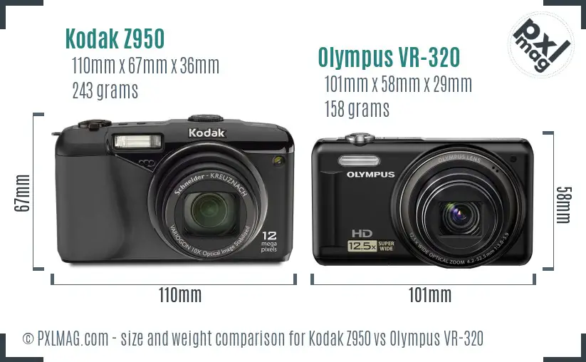 Kodak Z950 vs Olympus VR-320 size comparison