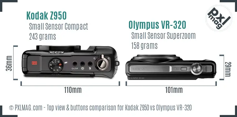 Kodak Z950 vs Olympus VR-320 top view buttons comparison