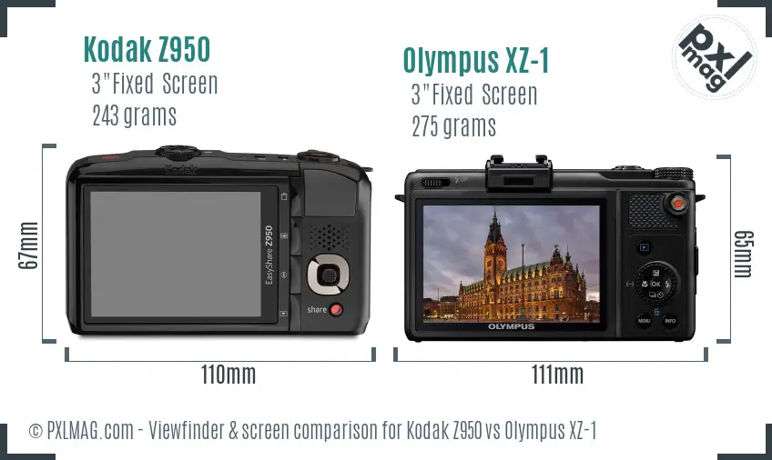 Kodak Z950 vs Olympus XZ-1 Screen and Viewfinder comparison