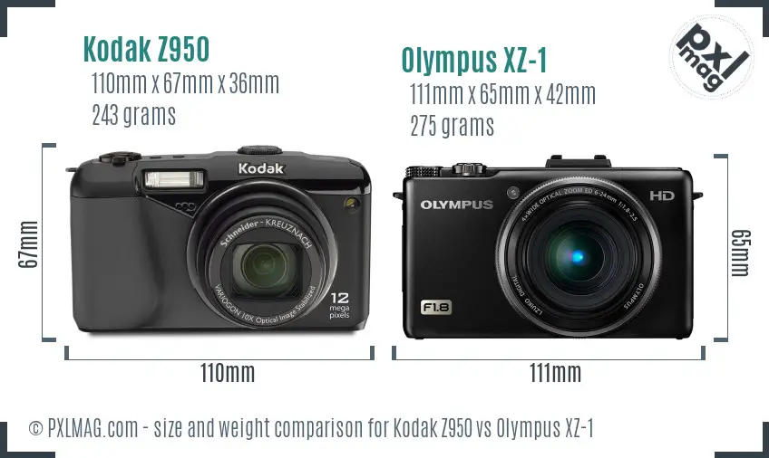 Kodak Z950 vs Olympus XZ-1 size comparison