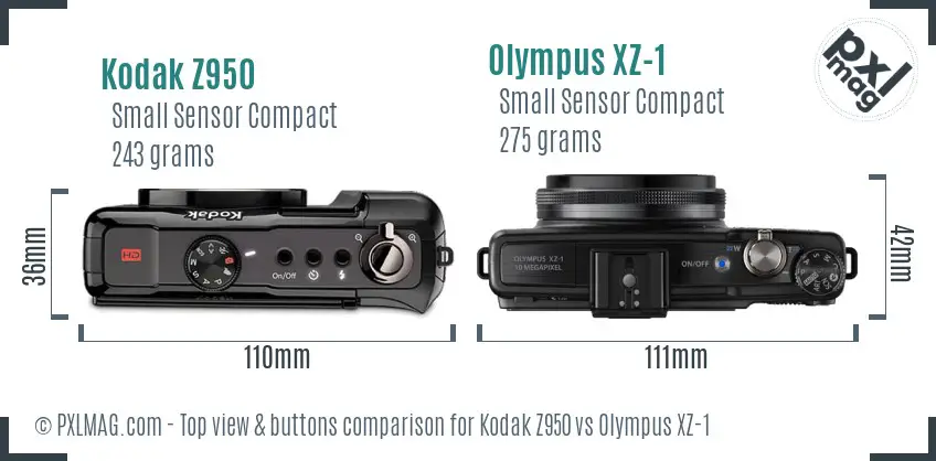 Kodak Z950 vs Olympus XZ-1 top view buttons comparison