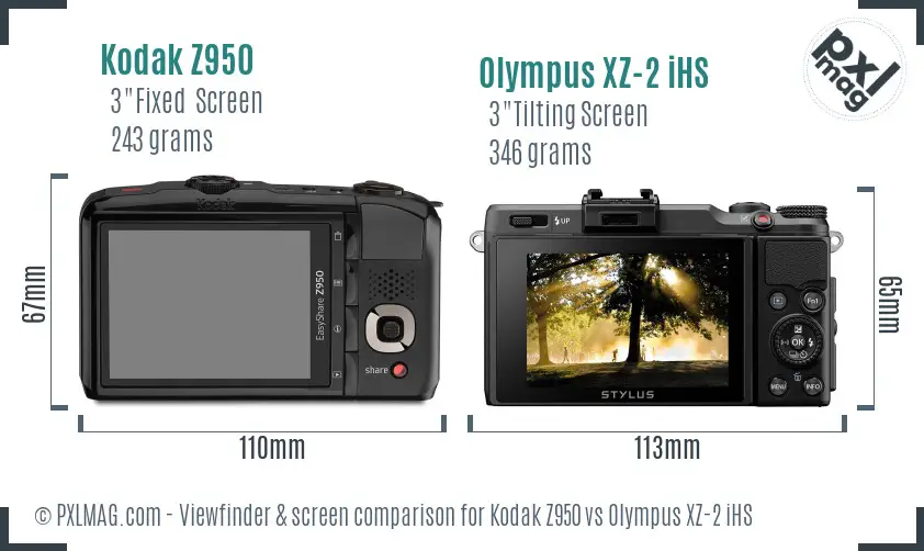 Kodak Z950 vs Olympus XZ-2 iHS Screen and Viewfinder comparison