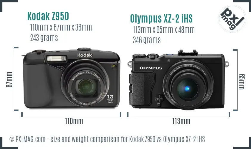 Kodak Z950 vs Olympus XZ-2 iHS size comparison