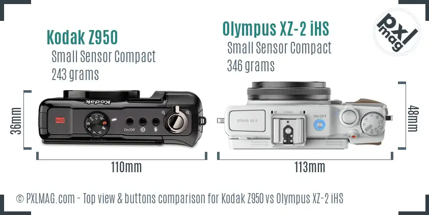 Kodak Z950 vs Olympus XZ-2 iHS top view buttons comparison