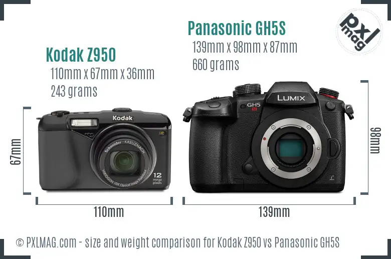 Kodak Z950 vs Panasonic GH5S size comparison