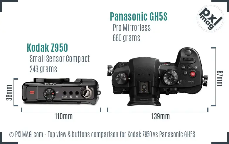 Kodak Z950 vs Panasonic GH5S top view buttons comparison