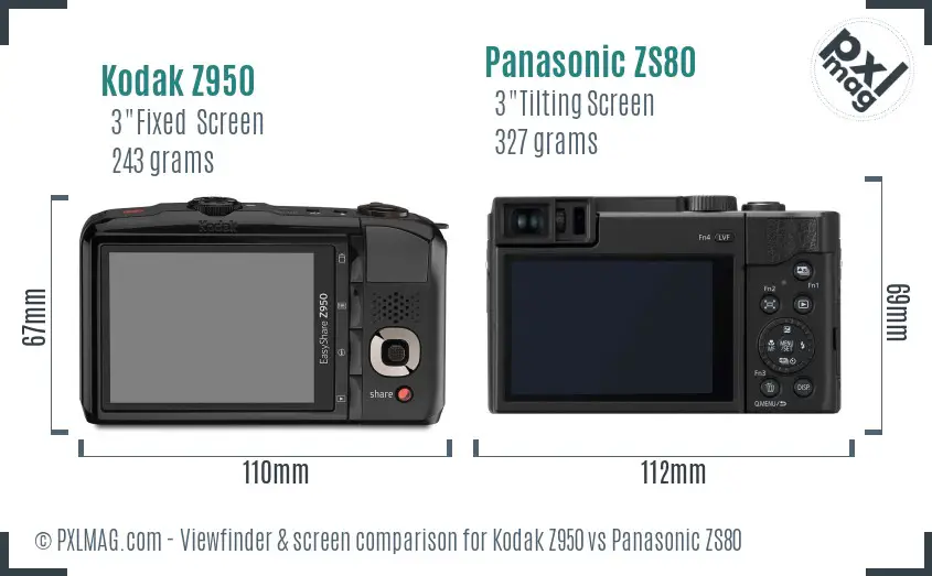 Kodak Z950 vs Panasonic ZS80 Screen and Viewfinder comparison Kodak Z950 vs Panasonic ZS80 Screen and Viewfinder comparison