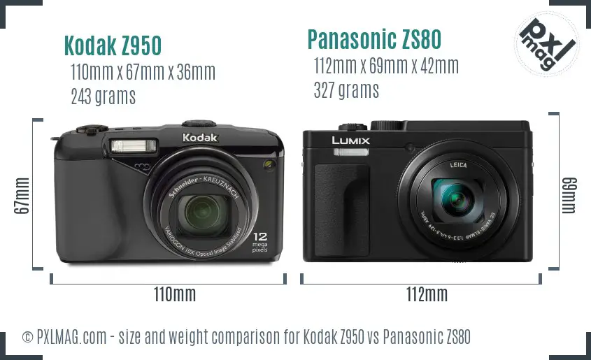 Kodak Z950 vs Panasonic ZS80 size comparison Kodak Z950 vs Panasonic ZS80 size comparison