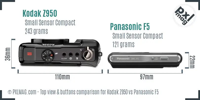 Kodak Z950 vs Panasonic F5 top view buttons comparison