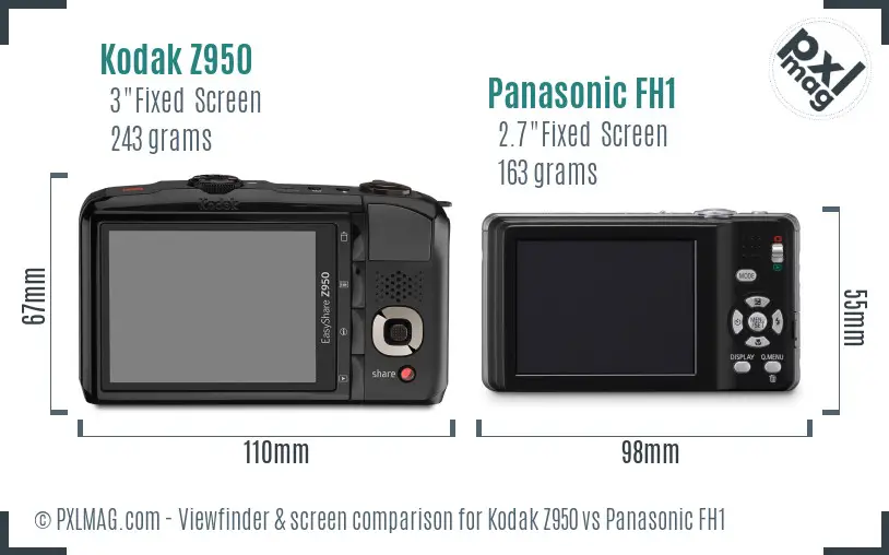 Kodak Z950 vs Panasonic FH1 Screen and Viewfinder comparison Kodak Z950 vs Panasonic FH1 Screen and Viewfinder comparison