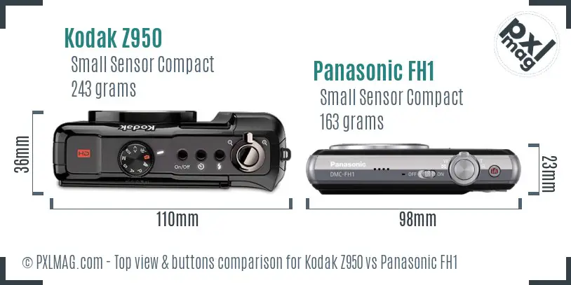 Kodak Z950 vs Panasonic FH1 top view buttons comparison Kodak Z950 vs Panasonic FH1 top view buttons comparison