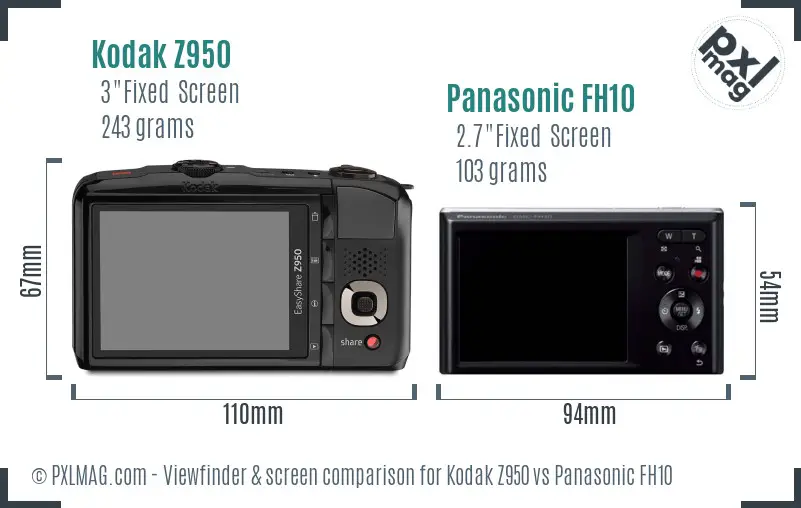Kodak Z950 vs Panasonic FH10 Screen and Viewfinder comparison