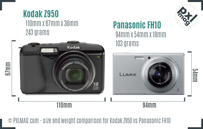 Kodak Z950 vs Panasonic FH10 size comparison