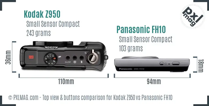 Kodak Z950 vs Panasonic FH10 top view buttons comparison
