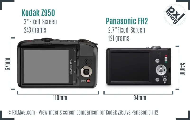 Kodak Z950 vs Panasonic FH2 Screen and Viewfinder comparison