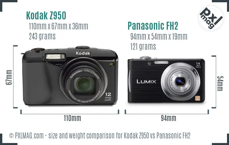 Kodak Z950 vs Panasonic FH2 size comparison