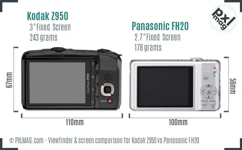 Kodak Z950 vs Panasonic FH20 Screen and Viewfinder comparison
