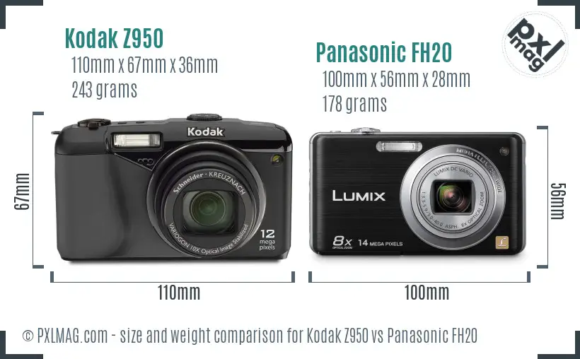 Kodak Z950 vs Panasonic FH20 size comparison