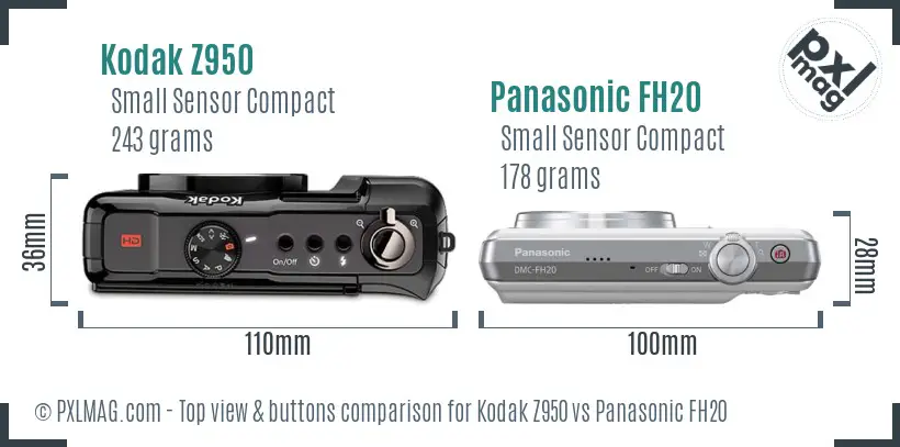 Kodak Z950 vs Panasonic FH20 top view buttons comparison
