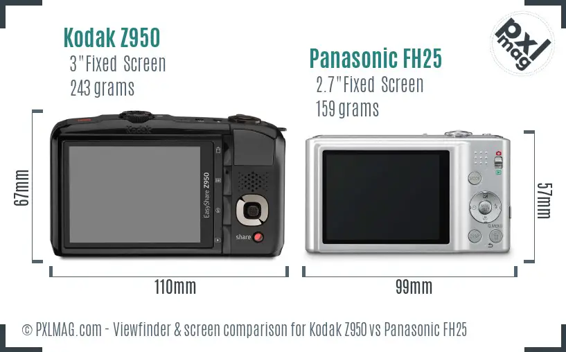 Kodak Z950 vs Panasonic FH25 Screen and Viewfinder comparison Kodak Z950 vs Panasonic FH25 Screen and Viewfinder comparison