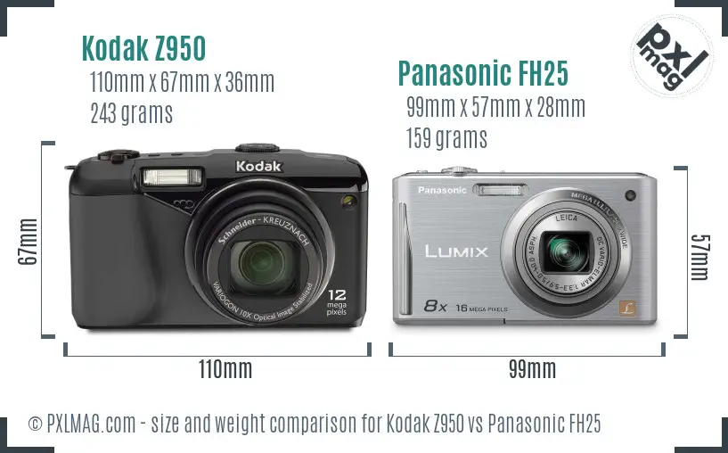 Kodak Z950 vs Panasonic FH25 size comparison Kodak Z950 vs Panasonic FH25 size comparison