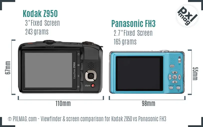 Kodak Z950 vs Panasonic FH3 Screen and Viewfinder comparison