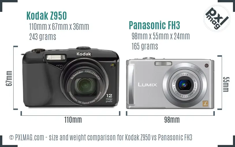 Kodak Z950 vs Panasonic FH3 size comparison Kodak Z950 vs Panasonic FH3 size comparison