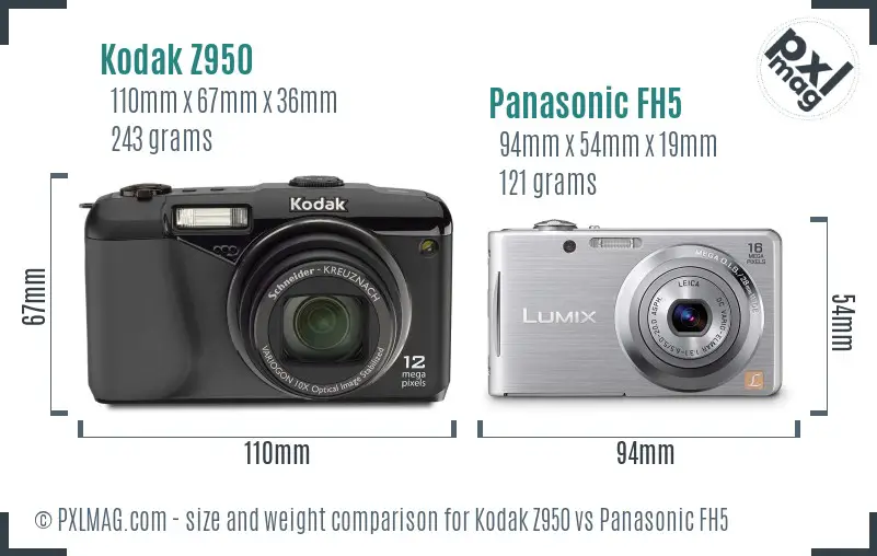 Kodak Z950 vs Panasonic FH5 size comparison Kodak Z950 vs Panasonic FH5 size comparison
