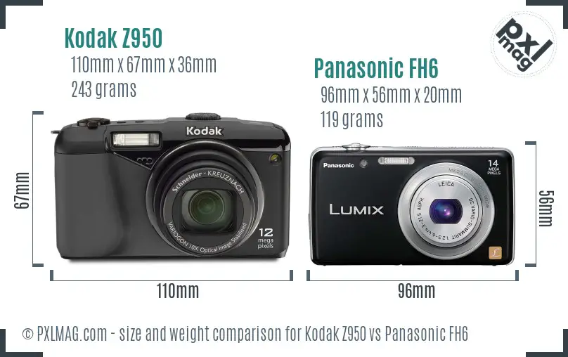 Kodak Z950 vs Panasonic FH6 size comparison