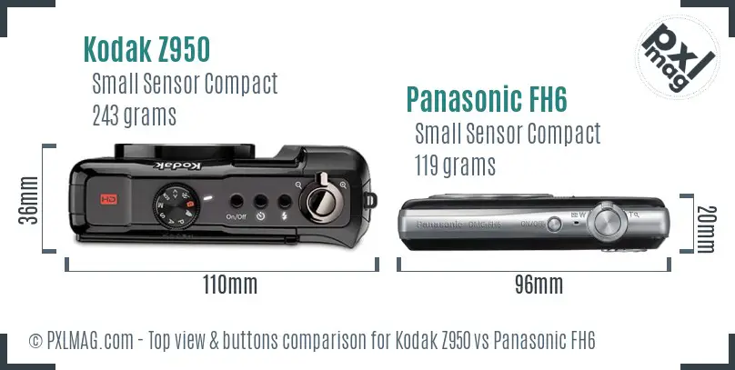 Kodak Z950 vs Panasonic FH6 top view buttons comparison