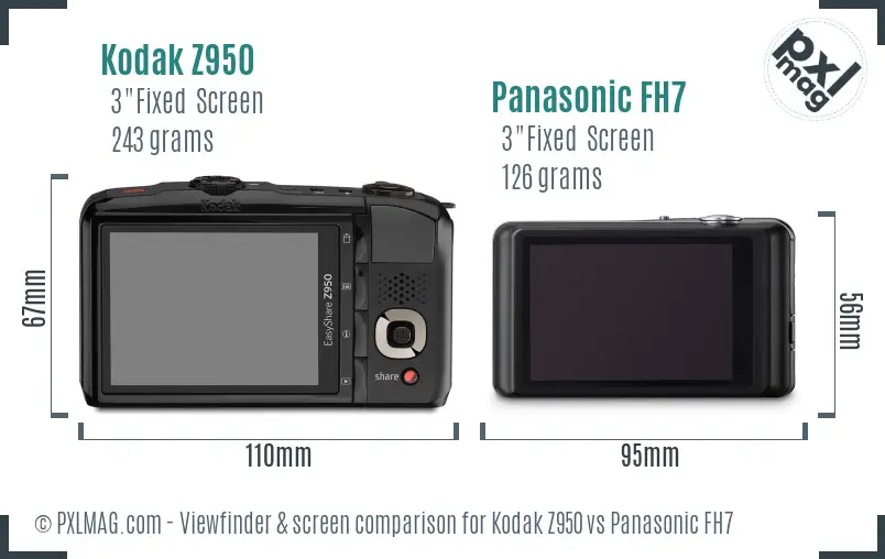 Kodak Z950 vs Panasonic FH7 Screen and Viewfinder comparison