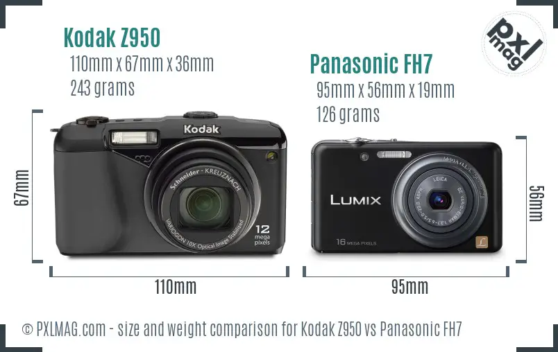 Kodak Z950 vs Panasonic FH7 size comparison