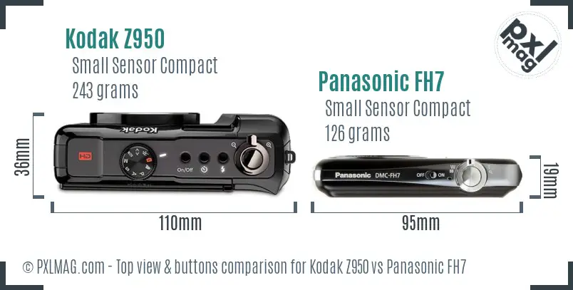 Kodak Z950 vs Panasonic FH7 top view buttons comparison