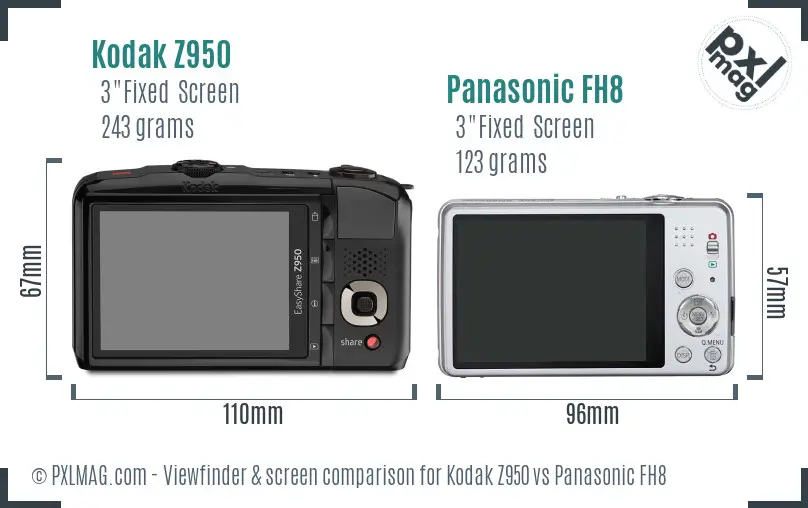 Kodak Z950 vs Panasonic FH8 Screen and Viewfinder comparison