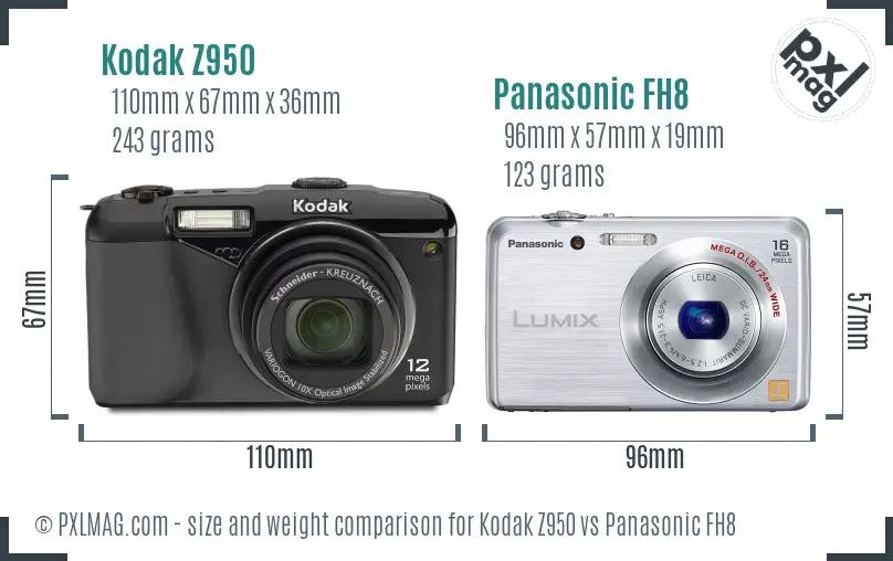 Kodak Z950 vs Panasonic FH8 size comparison