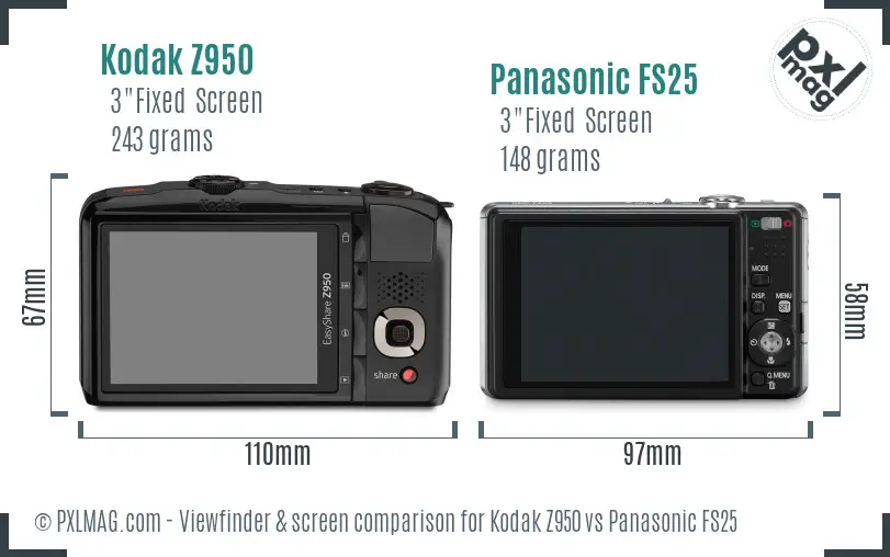 Kodak Z950 vs Panasonic FS25 Screen and Viewfinder comparison