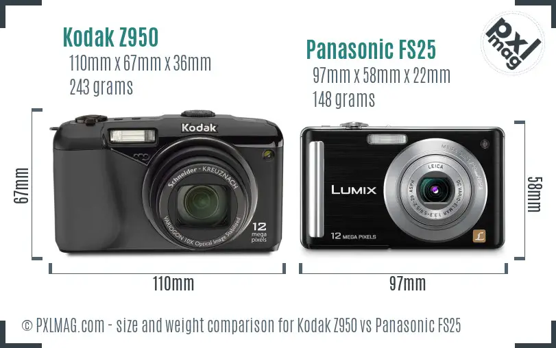 Kodak Z950 vs Panasonic FS25 size comparison