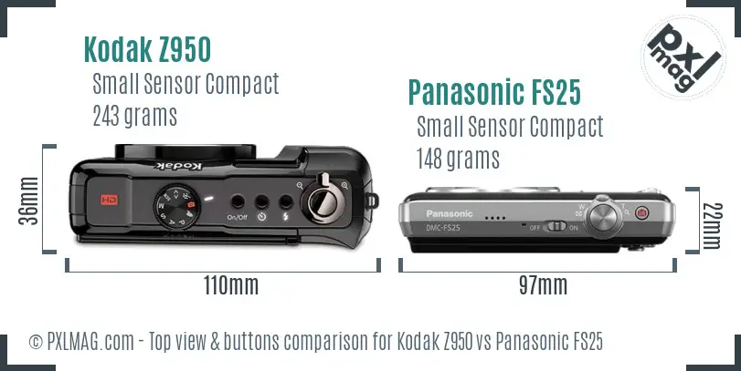 Kodak Z950 vs Panasonic FS25 top view buttons comparison