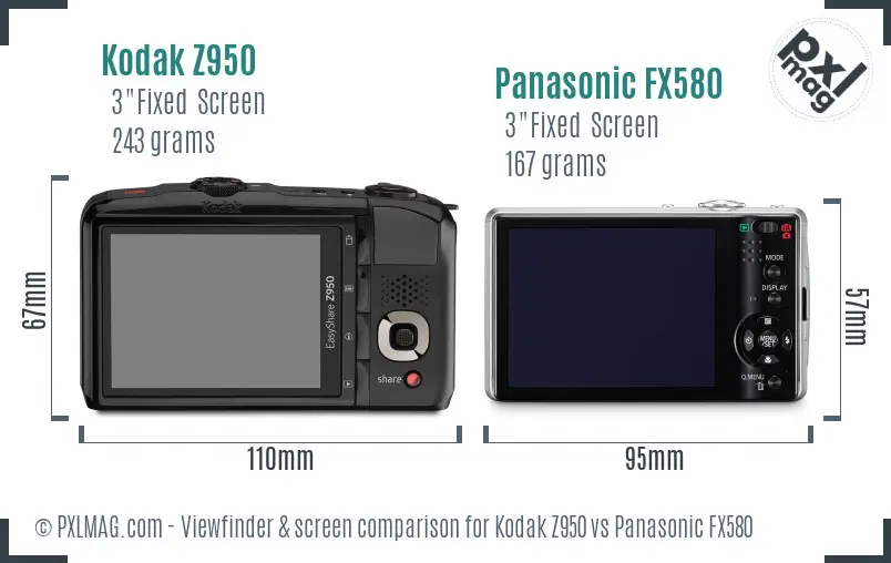 Kodak Z950 vs Panasonic FX580 Screen and Viewfinder comparison