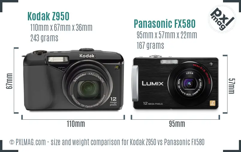 Kodak Z950 vs Panasonic FX580 size comparison