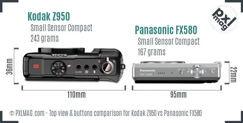 Kodak Z950 vs Panasonic FX580 top view buttons comparison