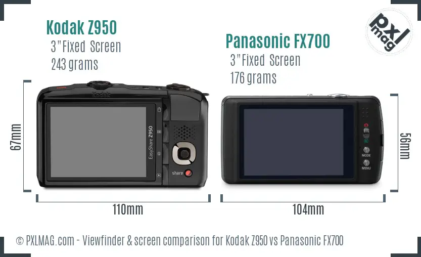 Kodak Z950 vs Panasonic FX700 Screen and Viewfinder comparison