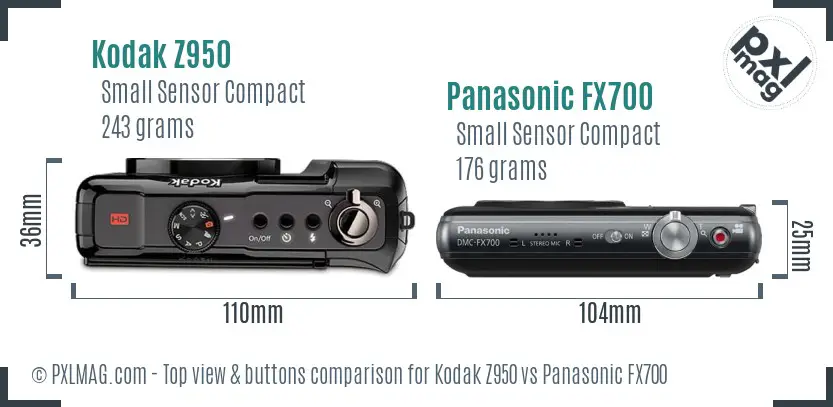 Kodak Z950 vs Panasonic FX700 top view buttons comparison