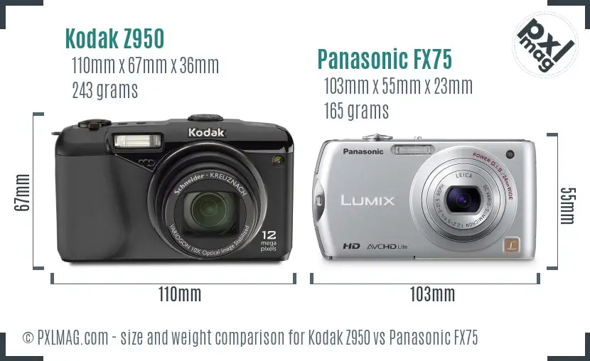 Kodak Z950 vs Panasonic FX75 size comparison