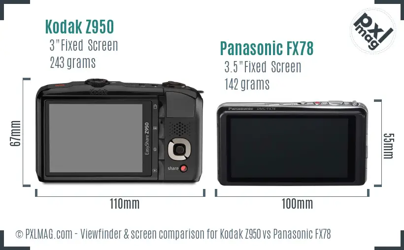 Kodak Z950 vs Panasonic FX78 Screen and Viewfinder comparison