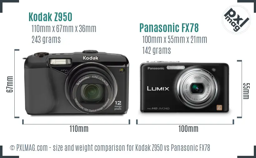 Kodak Z950 vs Panasonic FX78 size comparison