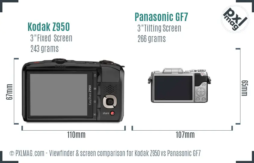 Kodak Z950 vs Panasonic GF7 Screen and Viewfinder comparison